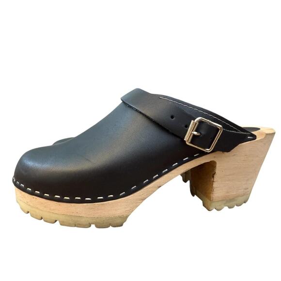Lotta's from Stockholm High Heel Classic Wood Clog Black Women size 41 US 9.5 - Picture 2 of 8
